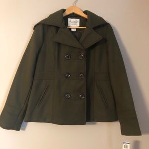 American Rag Olive Green Hooded Pea Coat NWT